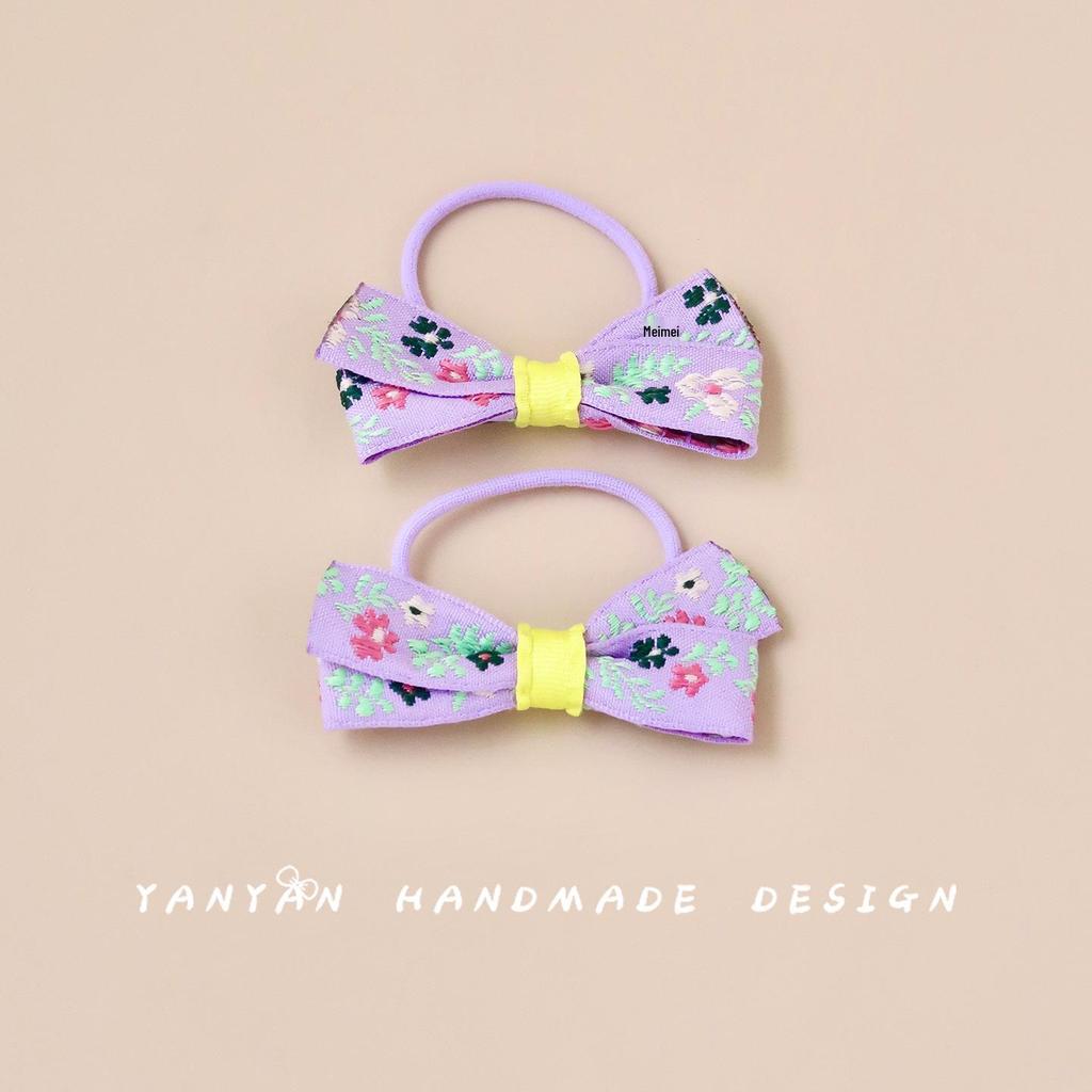 Girls' Floral Embroidered Bow Hair Tie - Sweet Autumn/Winter Style