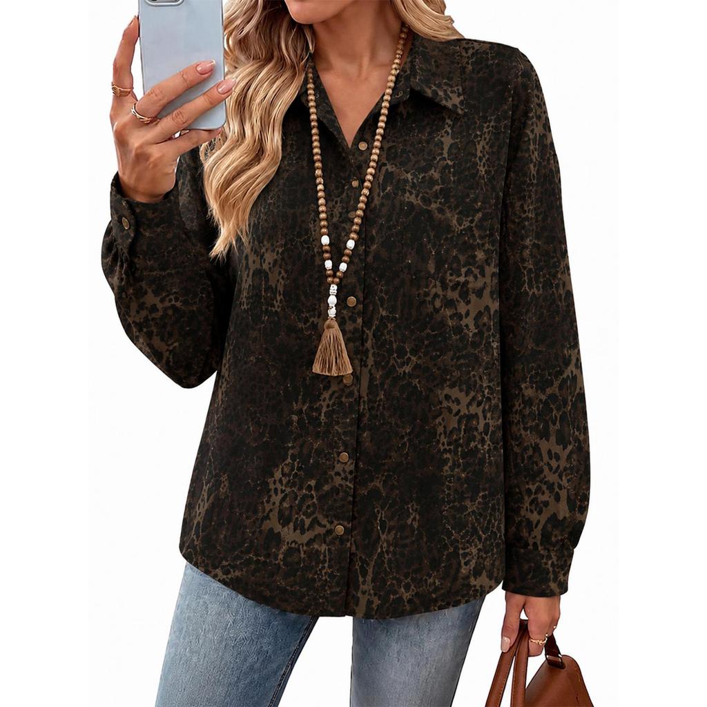 Women's Retro Leopard Print Lapel Jacket Casual Coat