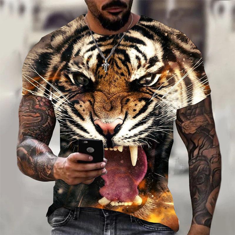 Fashion Men And Women TShirts 3D animal world Luxury Tiger Lion Printed T-shirts Hip-Hop Round Neck Short Sleeve Street Clothes