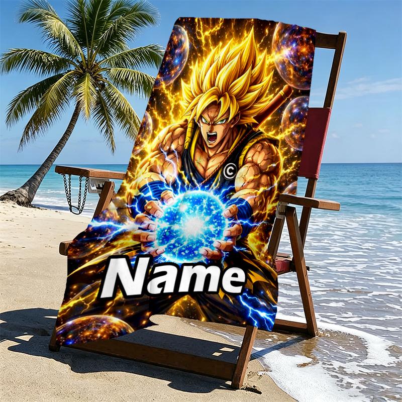 Custom Name Personalized Anime Print Beach Towel, for Trip Camping Beach Party Home Decor, Birthday Gift for Family & Friends