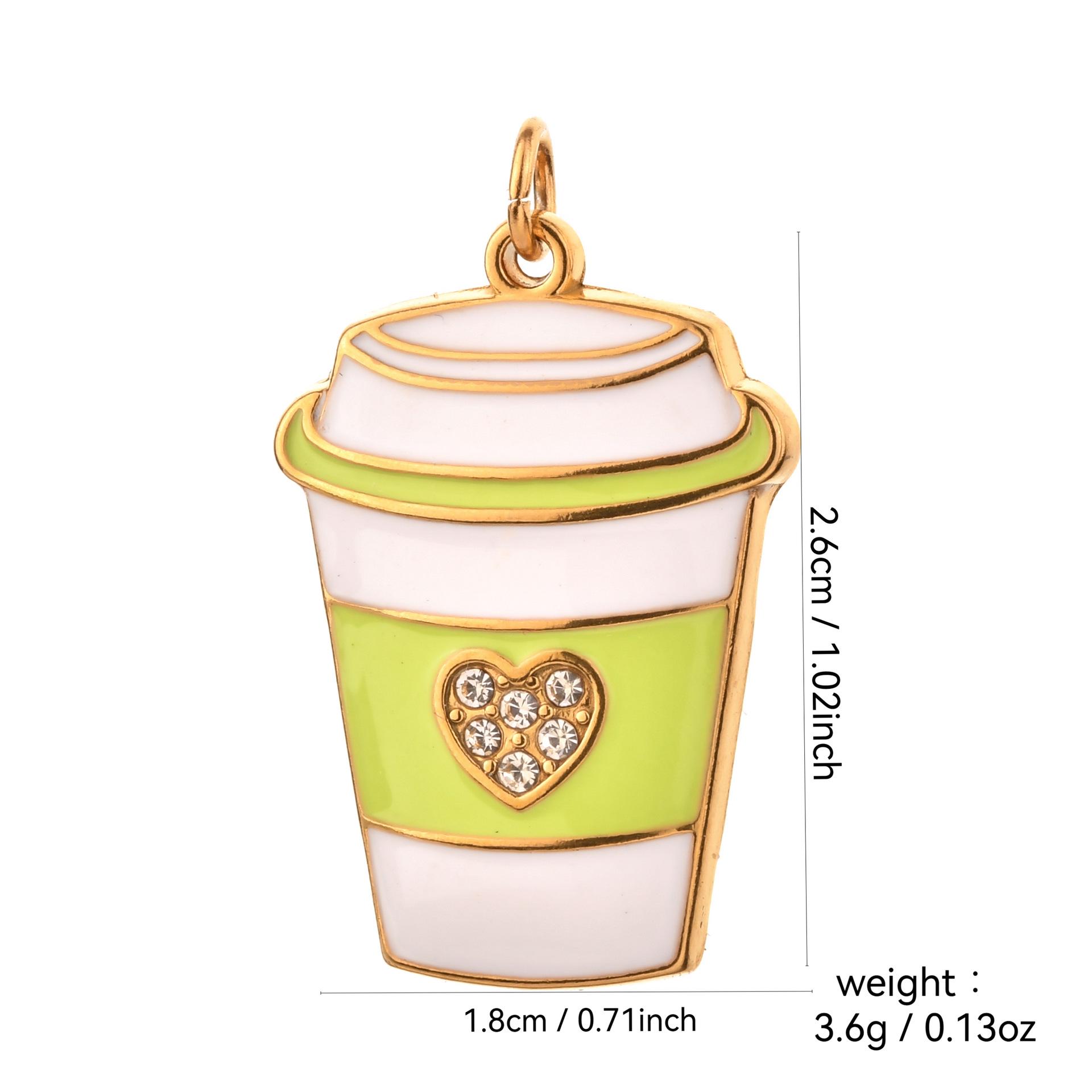 Cross-Border INS Style Retro Heart Milk Tea & Coffee Stainless Steel DIY Pendant Charm