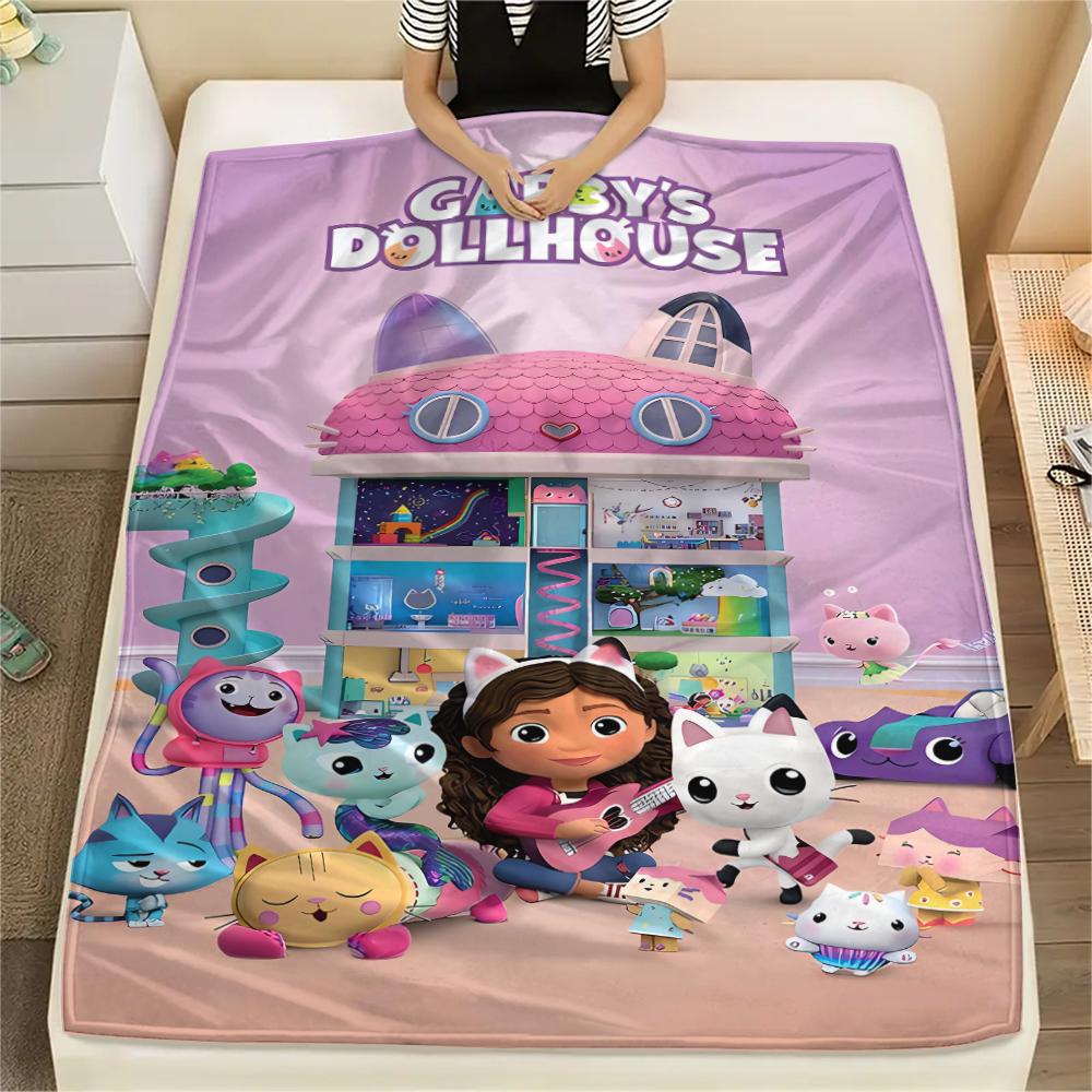 1Pc Gabby Dollhouse Print Flannel Blanket, High quality Comfortable for All Seasons, Home Decor, Warmth and Comfort, Perfect for Christmas Gifts
