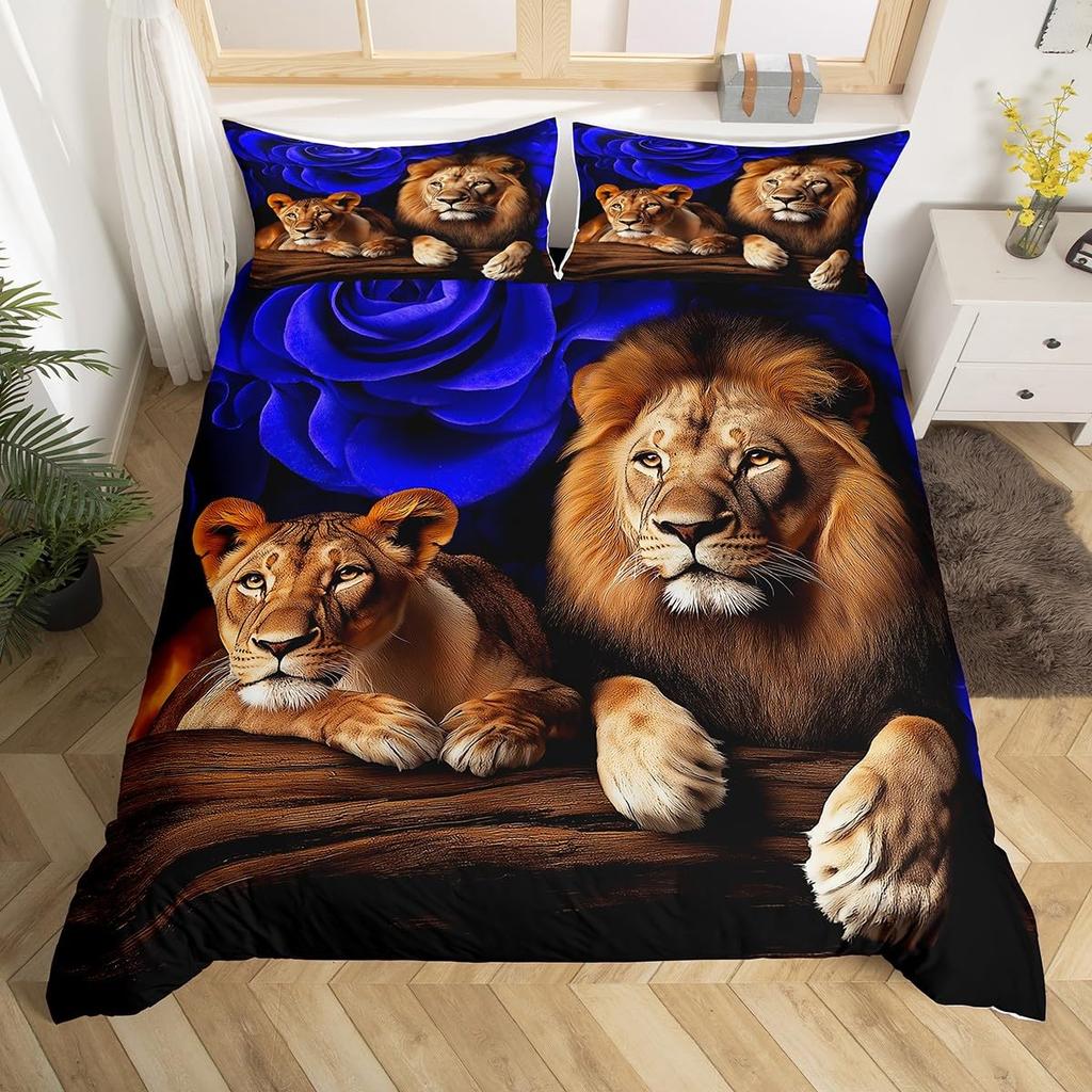 Lion Duvet Cover Set King Size Wild Animal Pattern Bedding Set Decorative Comforter Covers Wildlife Theme Quilt Cover For Teens