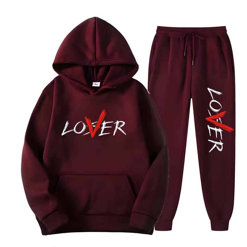 2024 Modedesign LIEBHABER Briefdruck Hoodie Set Männer Frauen Casual Loose Cotton Warm halten Kapuzenoberteil + Casual Jogginghose