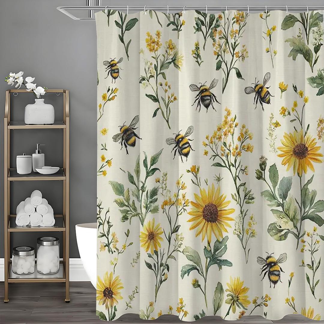 

Floral shower curtain, watercolor flowers, leaves, herbs, boho, wildflowers, rustic, natural, tropical, bathroom curtain with h 90*180cm