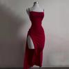 Sexy Backless Lace Up Split High Waist Slim Long Suspender Party Dress For Women
