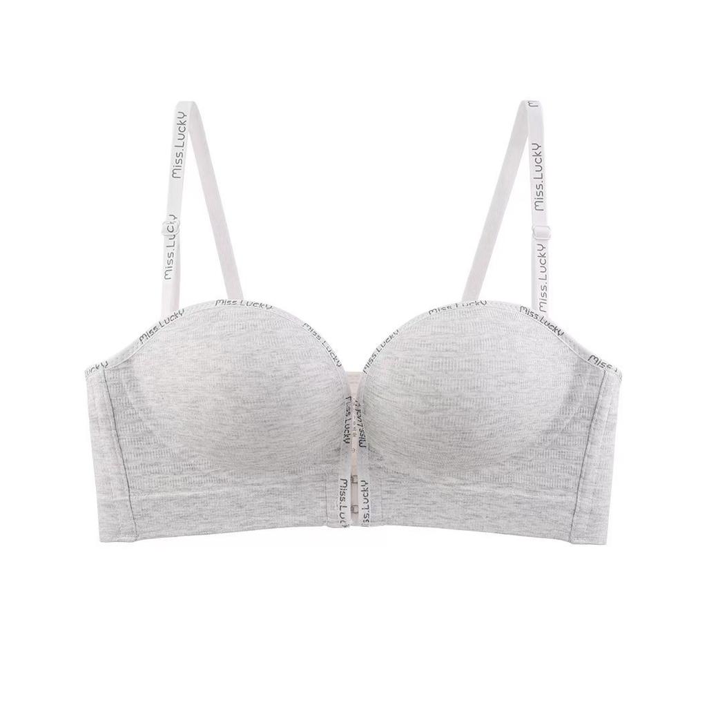 Gather Front Button Bra Female Sexy Detachable Letter Shoulder Straps Bra Top Support Anti Slip Lifting Bra