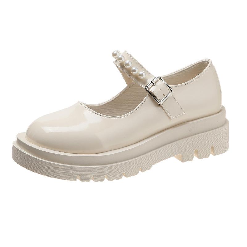 Large-size Women's Leather Shoes 2026 Autumn New British Retro Style Pearl Thick Sole Shallow Mouth Shoes Ladies Flat Loafers