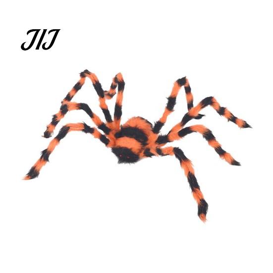 Spooky Indoor Party Decorations Giant Spider, Halloween Scary Orange Black Hairy Spider Decoration, Realistic Furry Prop Spiders for Haunted
