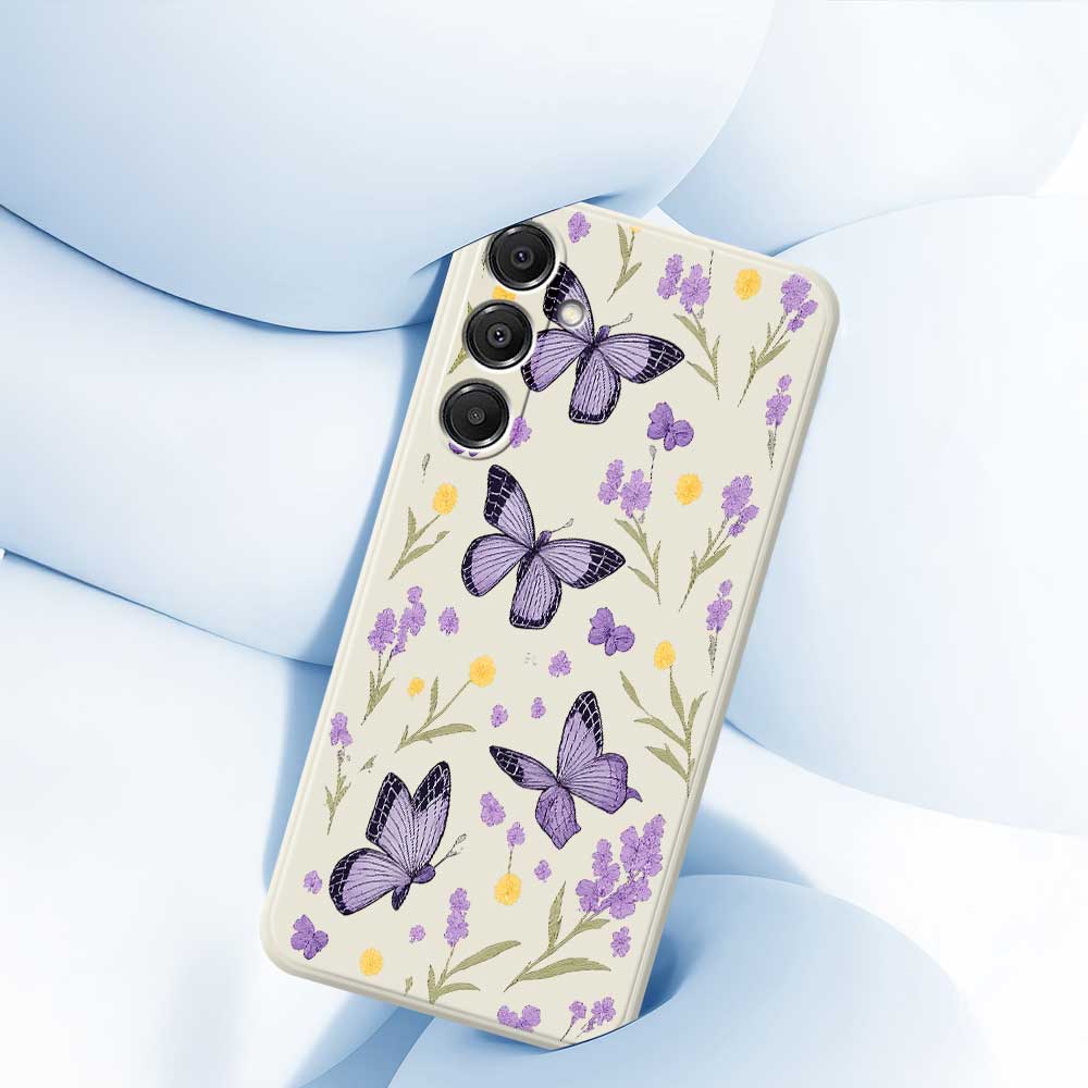 For Samsung Galaxy A16 5G/4G Case Purple Butterflies Pattern Printing Straight Edge TPU Phone Back Cover