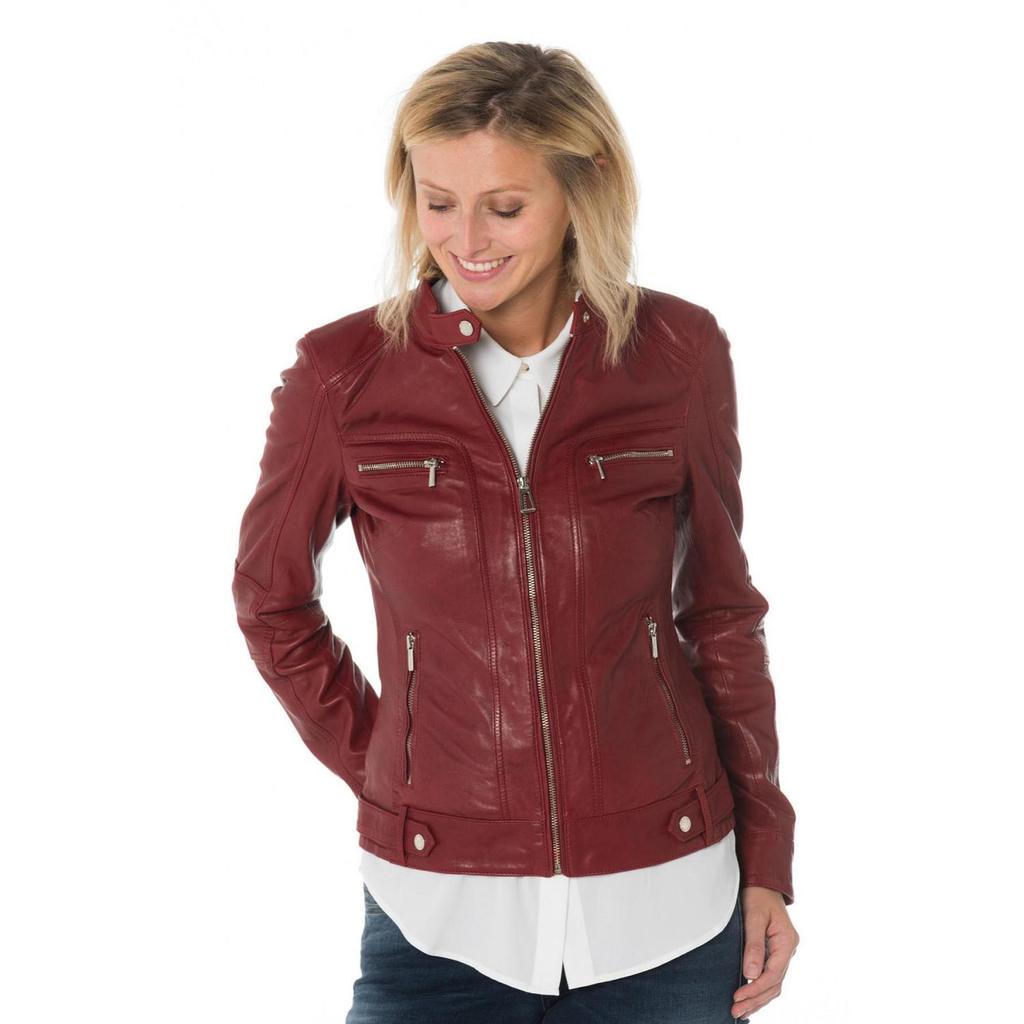 SKINOUTFIT Women's Real Leather Red Biker Motorcycle Jacket Lambskin Slim Fit Jacket Coat