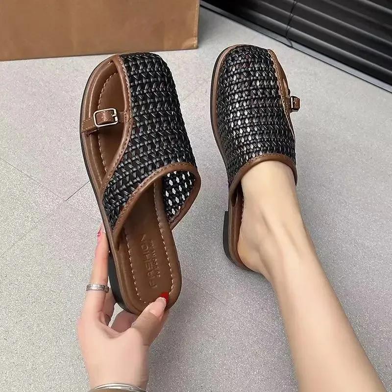 Summer 2025 Women High Quality Flat Flat Slippers New Soft Soled Shoes Women Half Slippers Summer Women's Shoes Outdoors Sandal