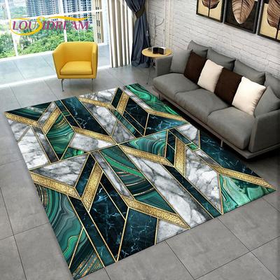 3D abstraktní geometrie Mramorová barva Zlatá plocha Koberec,Koberec do obývacího pokoje Ložnice Pohovka Dekorace rohožky, Protiskluzová podložka HD