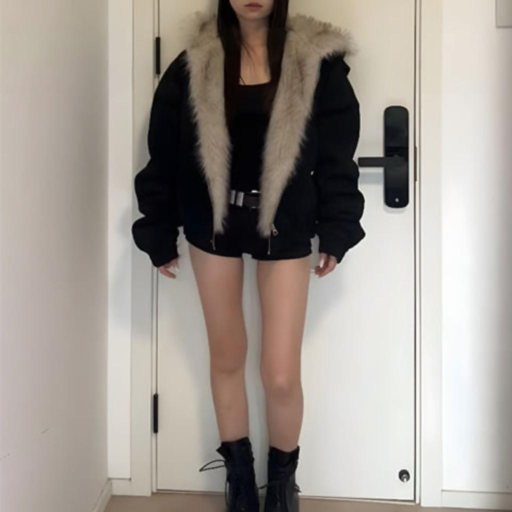 2KWEIRD Zimní Nový Elegantní Podšívka Kožešina Volný Kabát Dámský Y2k Kožešinový Límec Kapuce Silné Módní Parky Ležérní Svrchní Oblečení Bavlnou Polstrované Bundy