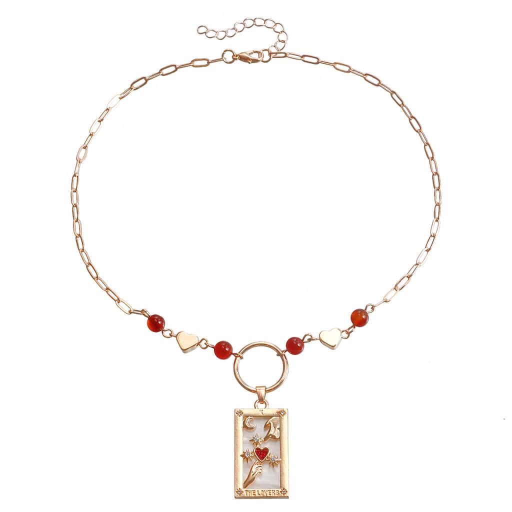 European and American ins retro popular hot-selling pendant jewelry, simple love rectangular tarot necklace sweater chain