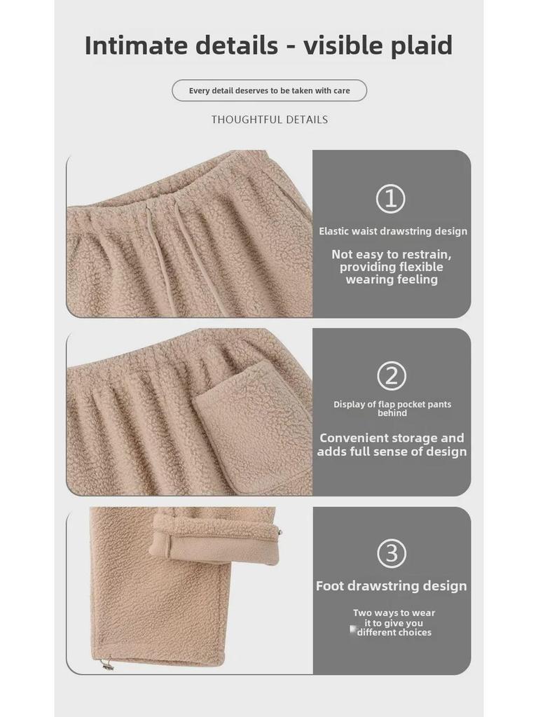 Damskie dwustronne pluszowe polarowe spodnie z szerokimi nogawkami – leniwe, stylowe, z wysokim stanem, ciepłe, luźne, wszechstronne spodnie zimowe.