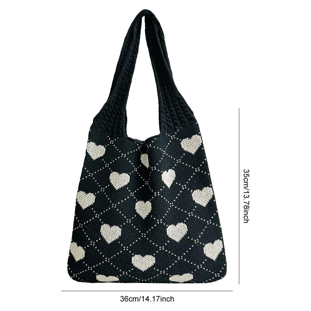 Crochet Tote Bag for Women Heart Pattern Summer Beach Bag Large Capacity Handbag for Vacation Travel