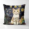 Van Gogh Style Cat Printed Decorative Throw Pillow Polyester pillowcase, sofa decorative cushion cov Headboard Pillow