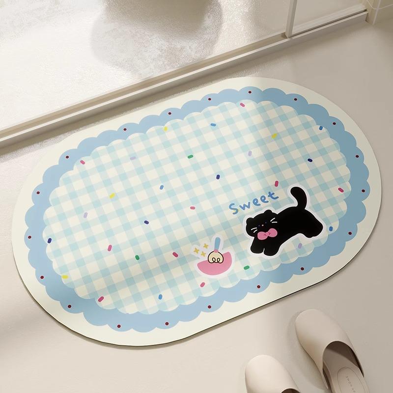Bathroom Rug Absorbent Non-slip Floor Mat Diatomite Bath Toilet Area Foot Mats Pink Plaid Home Decor Quick Drying Carpet
