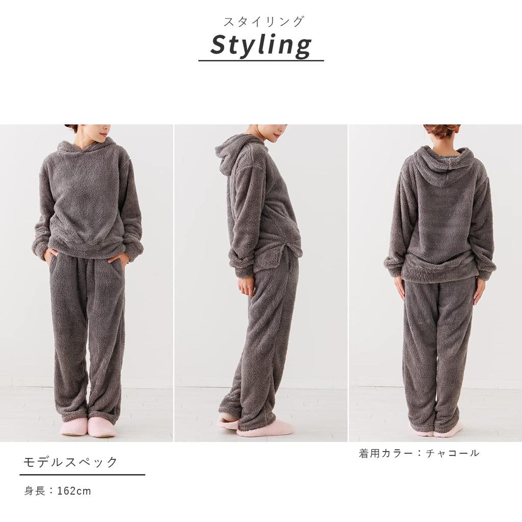 Aunii Skóra owcza i Spodnie Ciepłe Długie Długie Klasyczne Długie Luźne Miękkie Gładkie Zimowe 8359 Damska Jesienno-Zimowa Piżama, Bluza z kapturem, Zestaw, Odzież domowa, Rękawy,