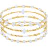 Dainty Gold Plated Pearl Crystal Beaded Bracelets Set for Women 14K Gold Plated Bead Pearl Beads Bracelet Stackable Paperclip Link Chain Bracelets