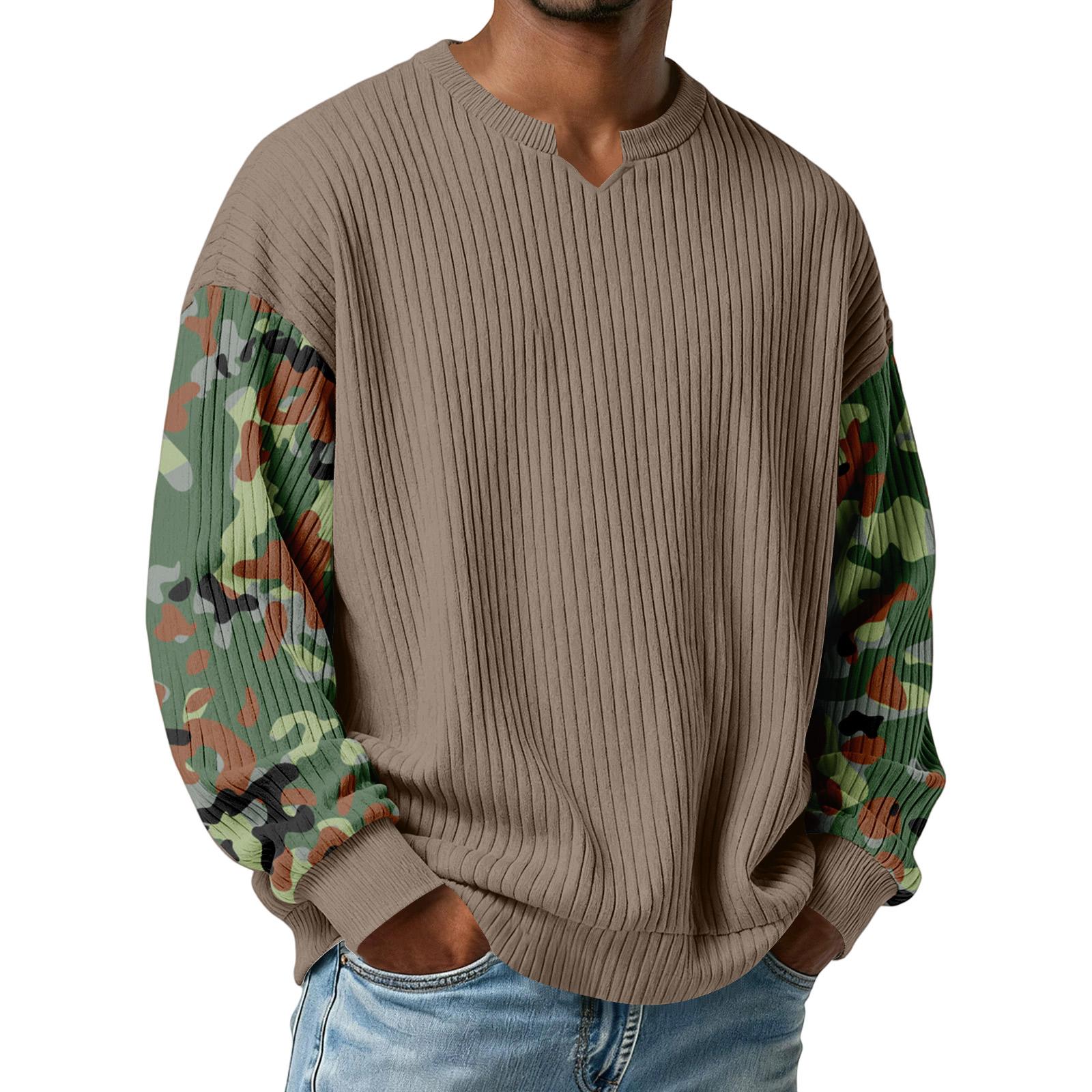 

Чоловіча камуфляжна стильна футболка з V-подібним вирізом, фактурна в рубчик, з довгим рукавом XL хакі