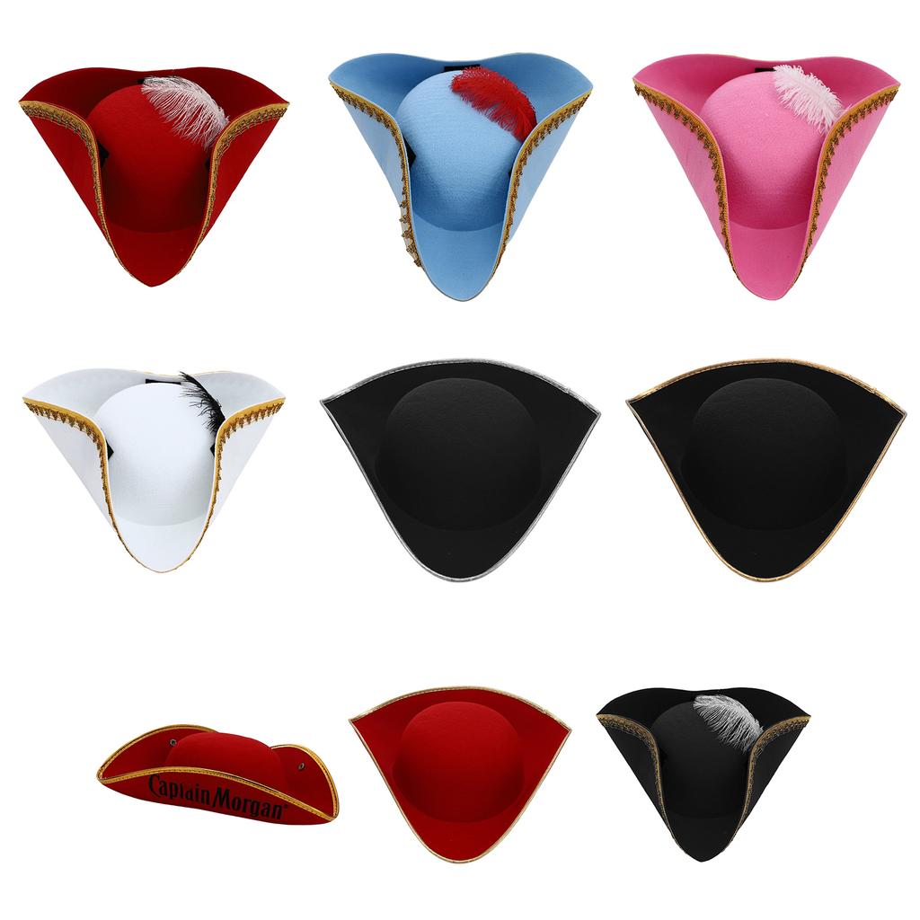 Halloween Pirate Hat Tricorn Style Metallic Brim Embellished Felt Hat for Cosplay Masquerade Party 1Pc