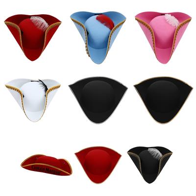 Unisex Klobouk Tricorn Koloniální Pirátský Kovový Okraj Zestařený Plstěný Klobouk na Halloween Cosplay Kostýmovou Párty 1ks