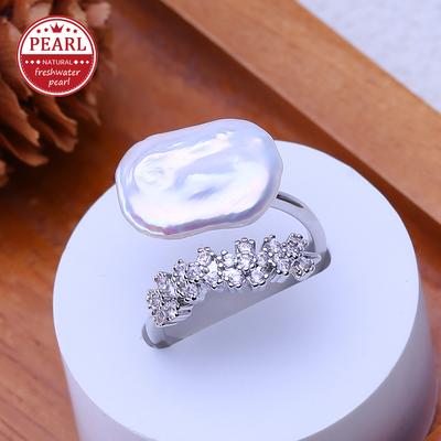 Freshwater Big Baroque Pearl Rings For Women Classic Silver Color Party Ring Anniversary Birthday Gifts
