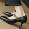 Super soft pointed head shallow mouth Mary Jane fashion single shoes new spring and autumn one-word buckle strap can step on the heel high heels women