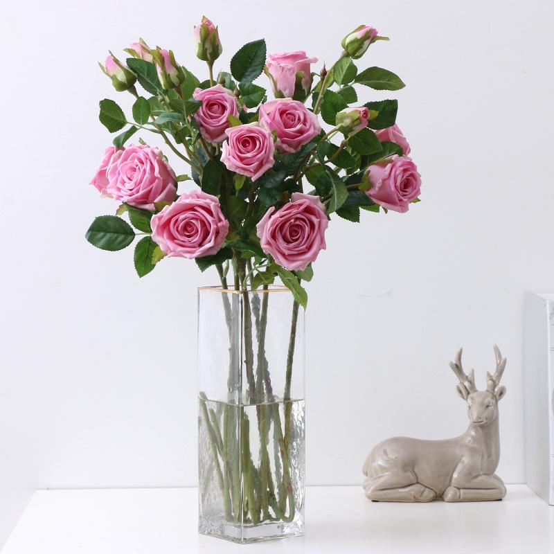 Künstliche Blume dekoratives Ornament Simulation gekräuselte Rose Europäische 3-köpfige feuchtigkeitsspendende Rose Simulationsblume