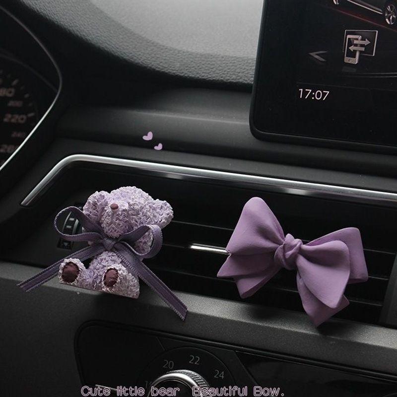 

High-End Car Fragrance Purple Series Bowknot Heart-Shaped Bear Cartoon Car Air Conditioner Vent Perfume Diffuser Stone Purple Teddy Bear (Scented)