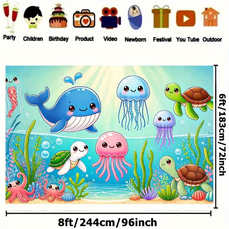2D Cartoon Meeresbewohner Kulisse, Kinder Unterwasserwelt Party Banner