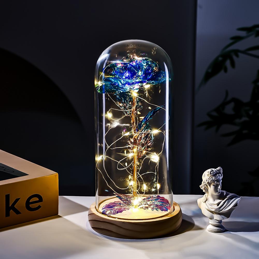 Gold Foil Rose with Glass Cover and Solid Wood Base - Creative Gift for Valentine's, Christmas, and Birthdays