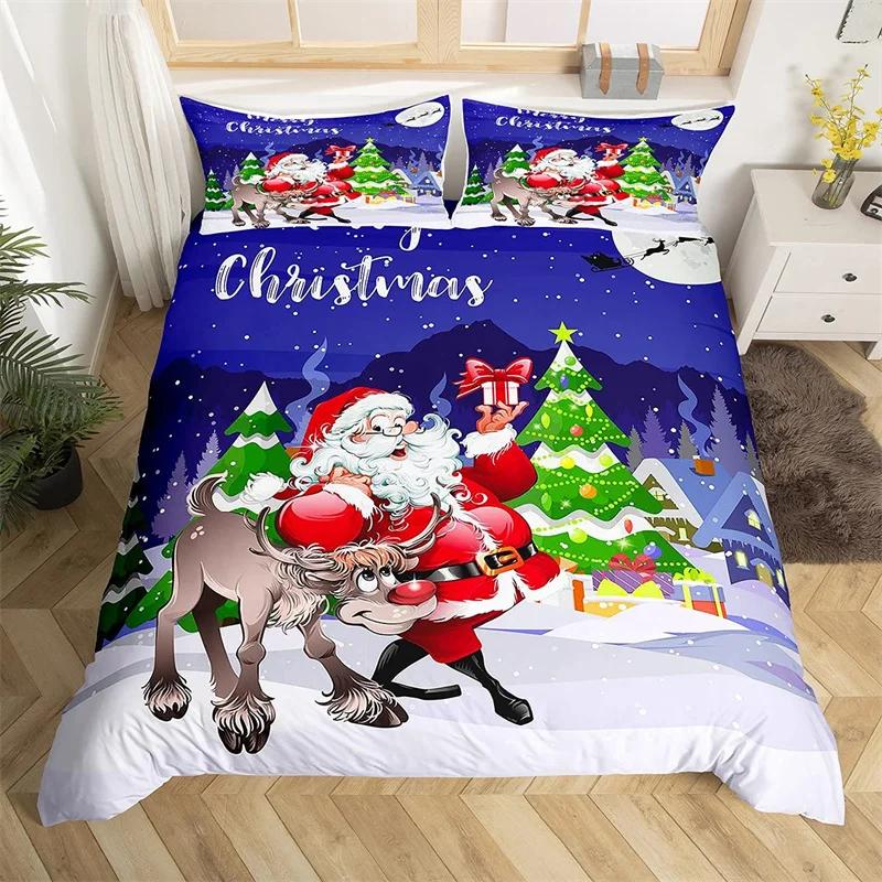 Christmas Duvet Cover Twin/Full/Queen/King Cartoon Santa Claus Bedding Set Xmas Theme Snowflake Comforter Cover for Girls Adults