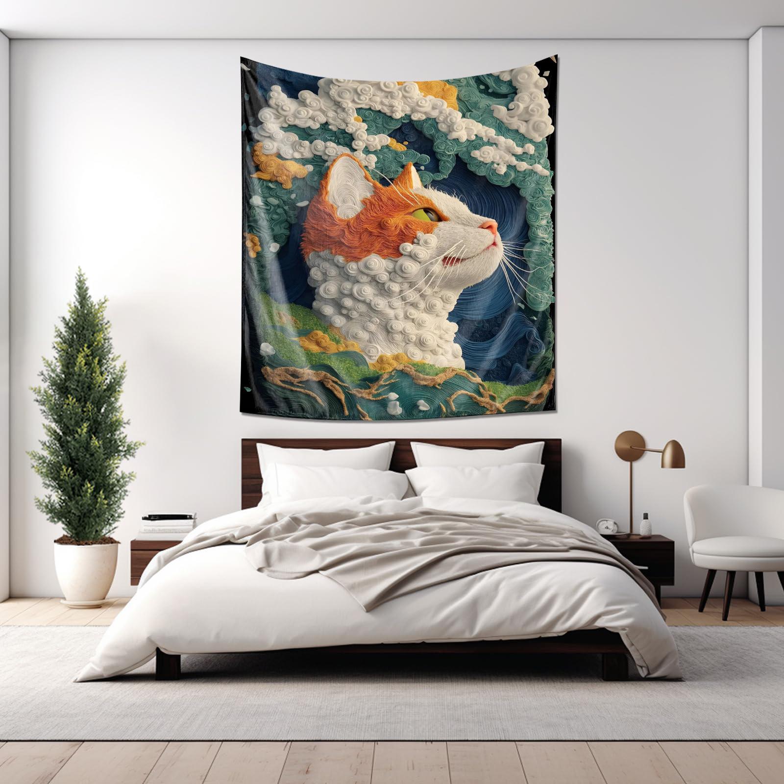 Dreamy Cloud Cat Art Tapestry Modern Decorative Wall Painting Hanging Tapestry 74x94cm(29x37in)