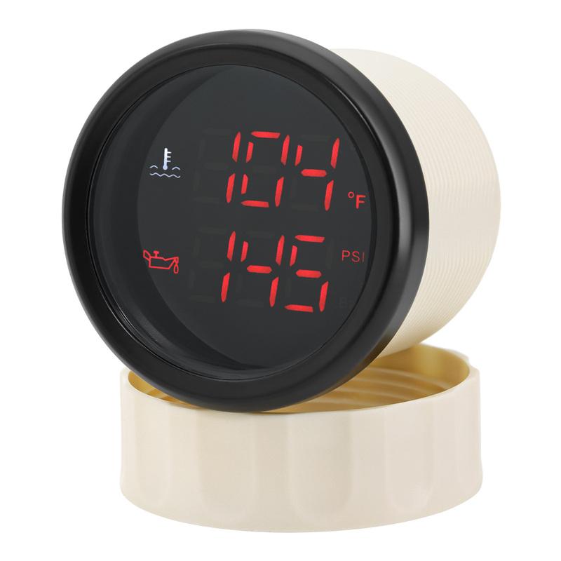 Red LED Digital 52mm Water Temperature+Oil Press Meter 10BAR 145PSI 2 IN 1 Dual Gauge with Flashing Alarm for Car Marine 12V 24V