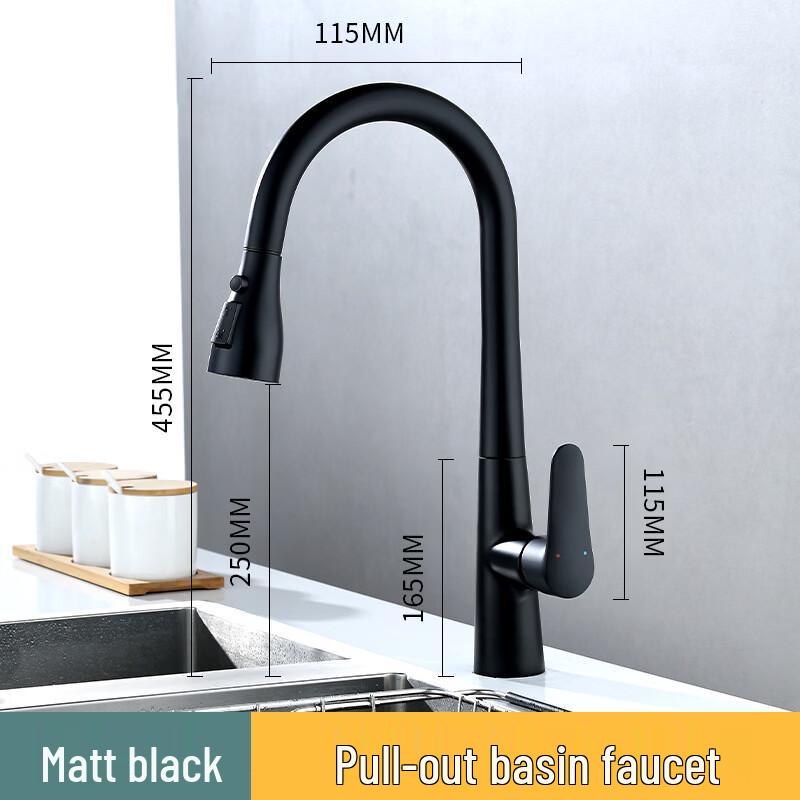 Yuzhu Xun Copper Elegant Black Brass Wall-Mounted Pull-Out Kitchen Faucet