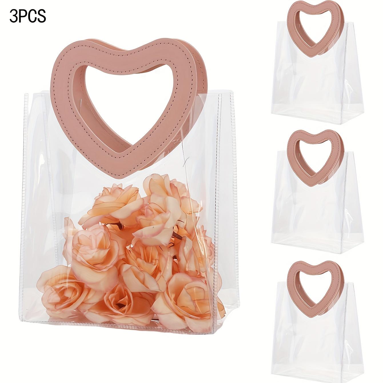 

3 Pieces Heart Handle Gift Bag, Reusable Tote Bag, Party, Gift & Festival, Romantic Design, Small Gift Bag 20x18cm
