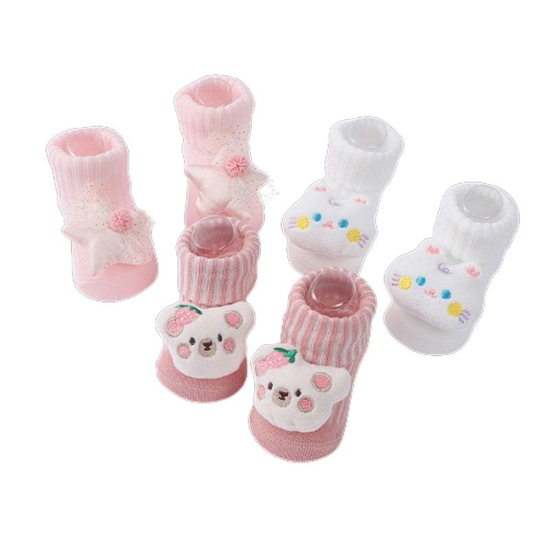 3 Paar Junge Mädchen Lauflernsocken Cartoon-Puppen Strickschuhe Bodenfußbekleidung