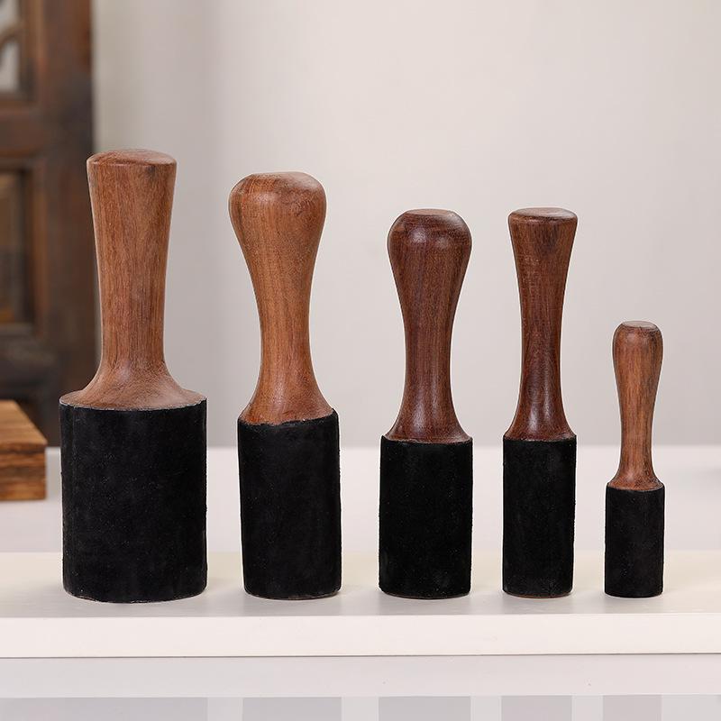 Nyingchi Tibetan Singing Bowl Set: Handmade Wooden Mallet with Leather Wrap for Sound Bowls.