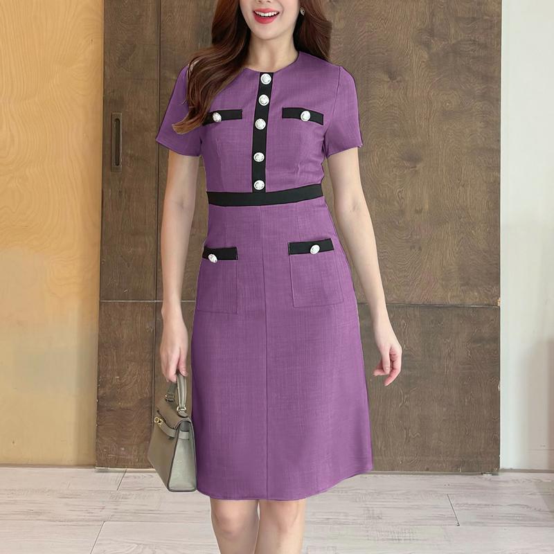 

ZANZEA Женское повседневное платье-футляр с круглым вырезом и коротким рукавом на лето 3XL фиолетовый