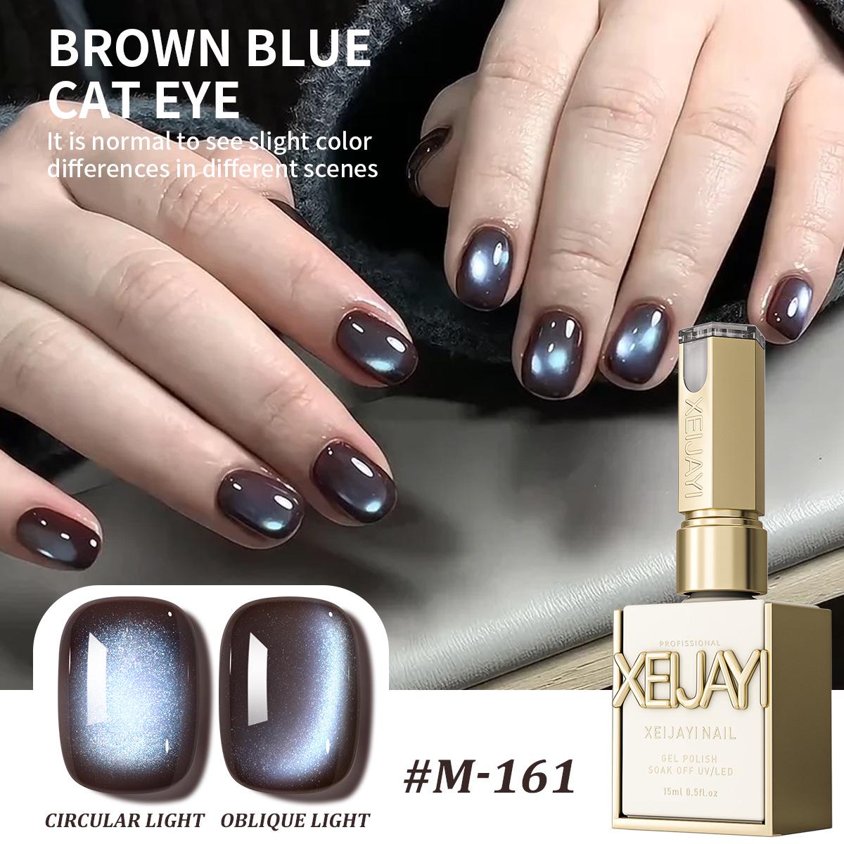

2025 Summer Chocolate Brown & Blue Glass Bead Crystal Cat Eye Gel Polish
