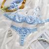 European and American Floral Embroidered Mesh Lingerie Set with Push-Up Bra & See-Through Panties