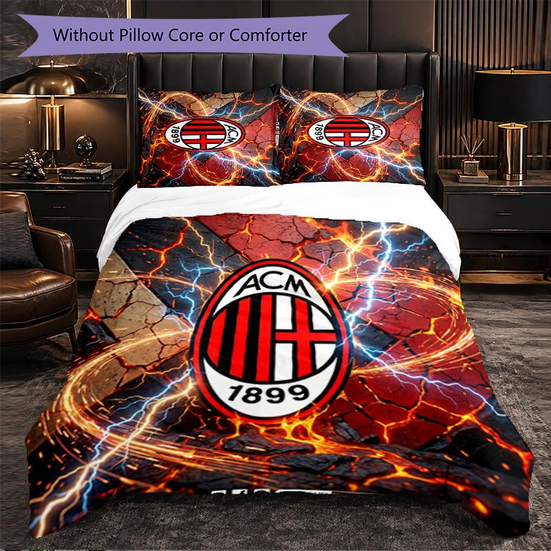 AC Milan Pattern 3 Pieces Bedding Set Soft Microfiber Duvet Cover with Pillow Cases for Bedroom