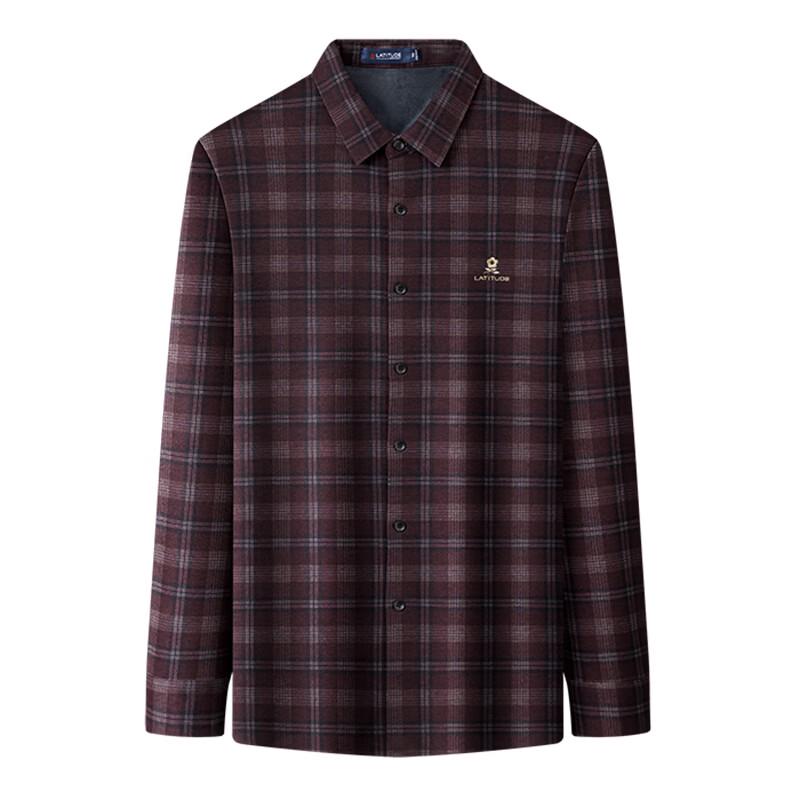 MONTAGUT Men's Winter Plaid Fleece-Lined Wool Blend Shirt