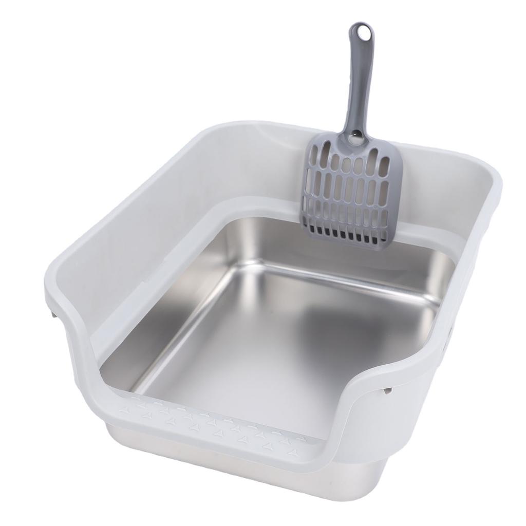 Cat Litter Box Large Size Open Top High Sided Easy Cleaning Stainless Steel Cat Litter Box for Home Light Gray
