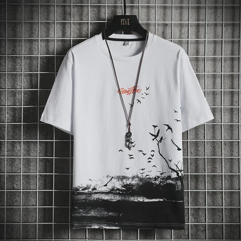 T-shirt da uomo alla moda in seta ghiaccio stampata, Collezione Estate 2023