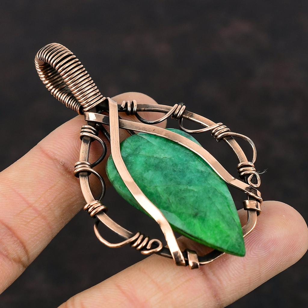 Faceted Zambian Emerald Pendant Copper Wire Wrapped Pendant Copper Jewelry Gemstone Pendant Wire Wrap Jewelry Handmade Pendant Gift For Wife