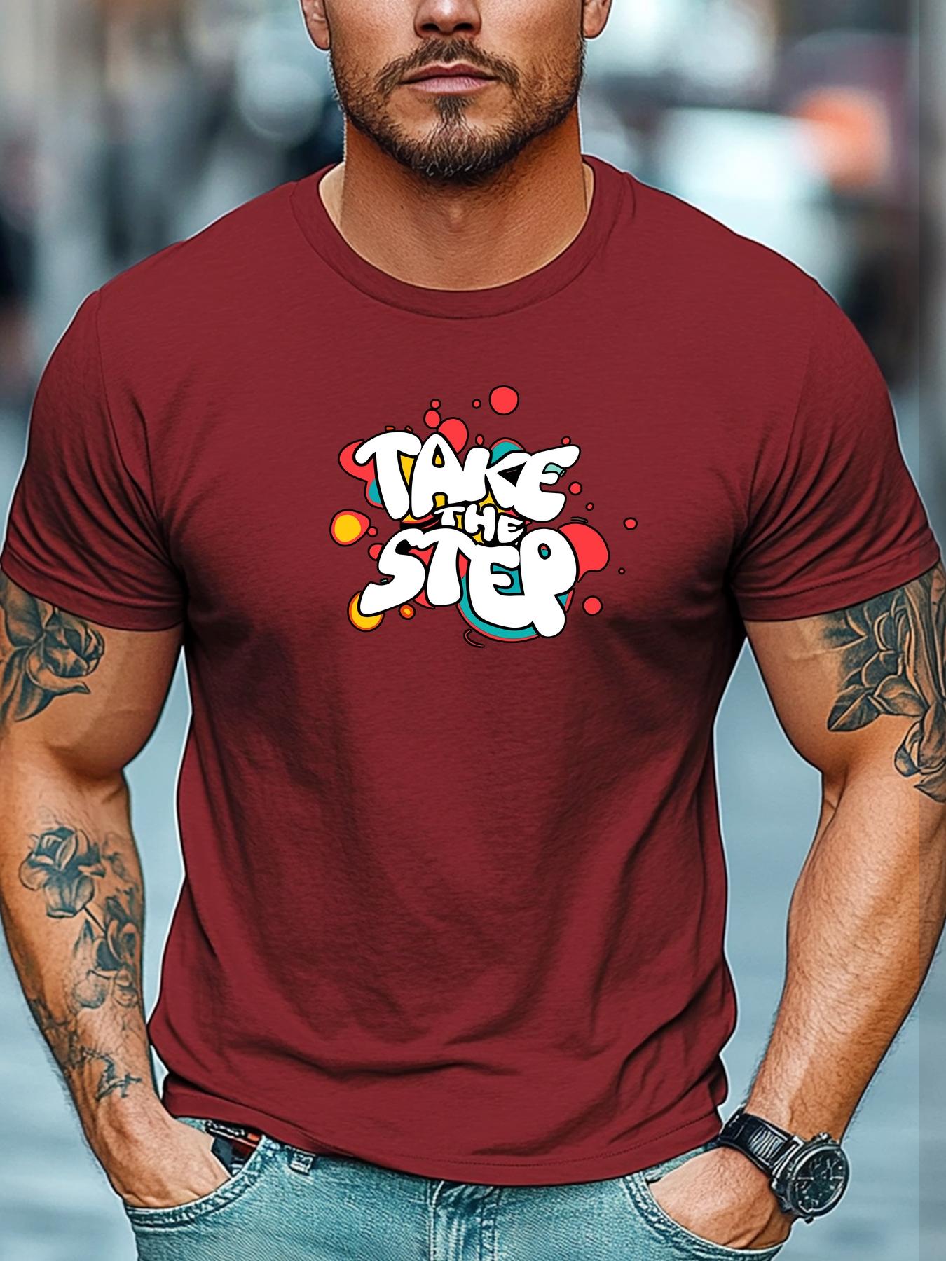 Mens Motivational TShirt Take The Step Art Print Short Sleeve Round Neck Breathable Soft Inspirational Daily Wear S